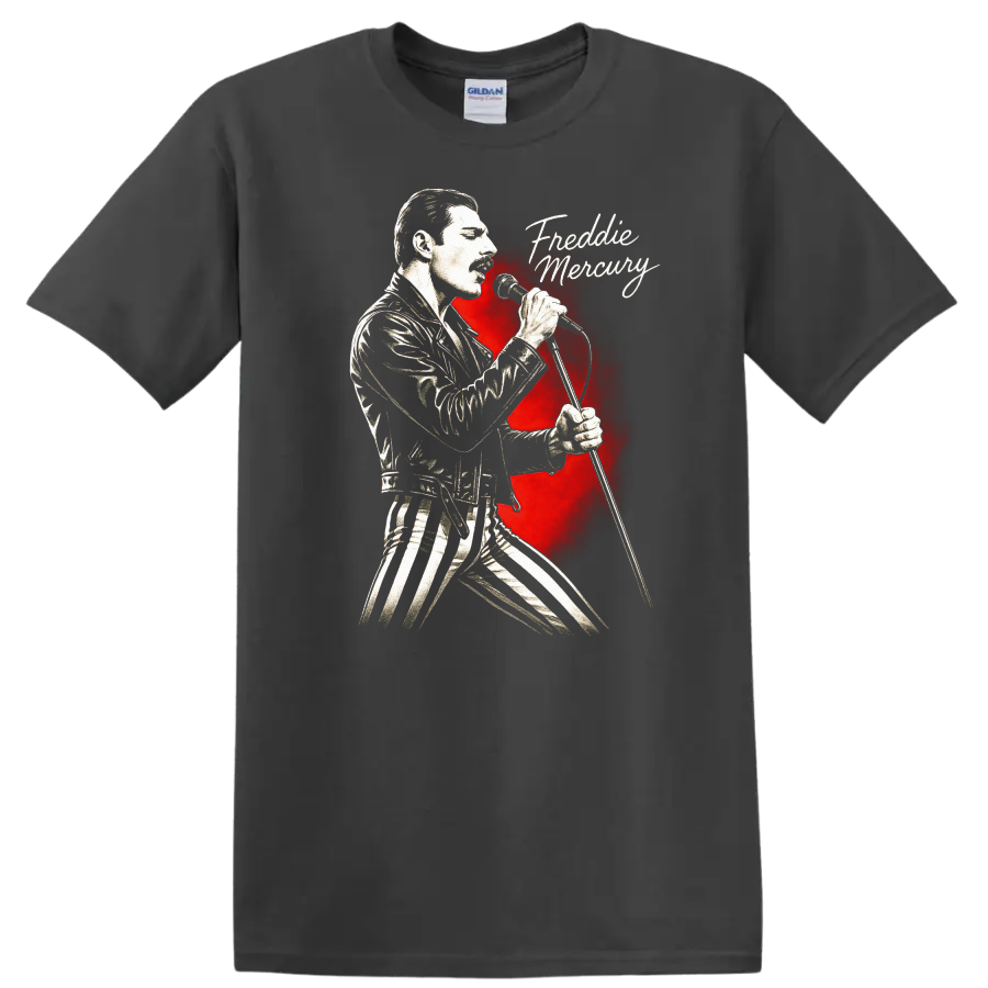 Freddie Mercury Retro Rock Heavy Metal Legend Style T Shirt - Charcoal