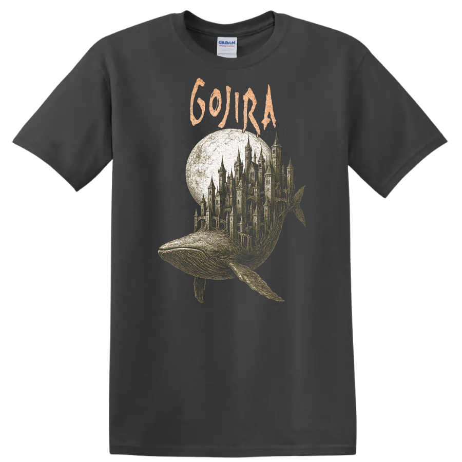 Retro Rock Whale Castle Heavy Metal Album Cover T Shirt - Charcoal