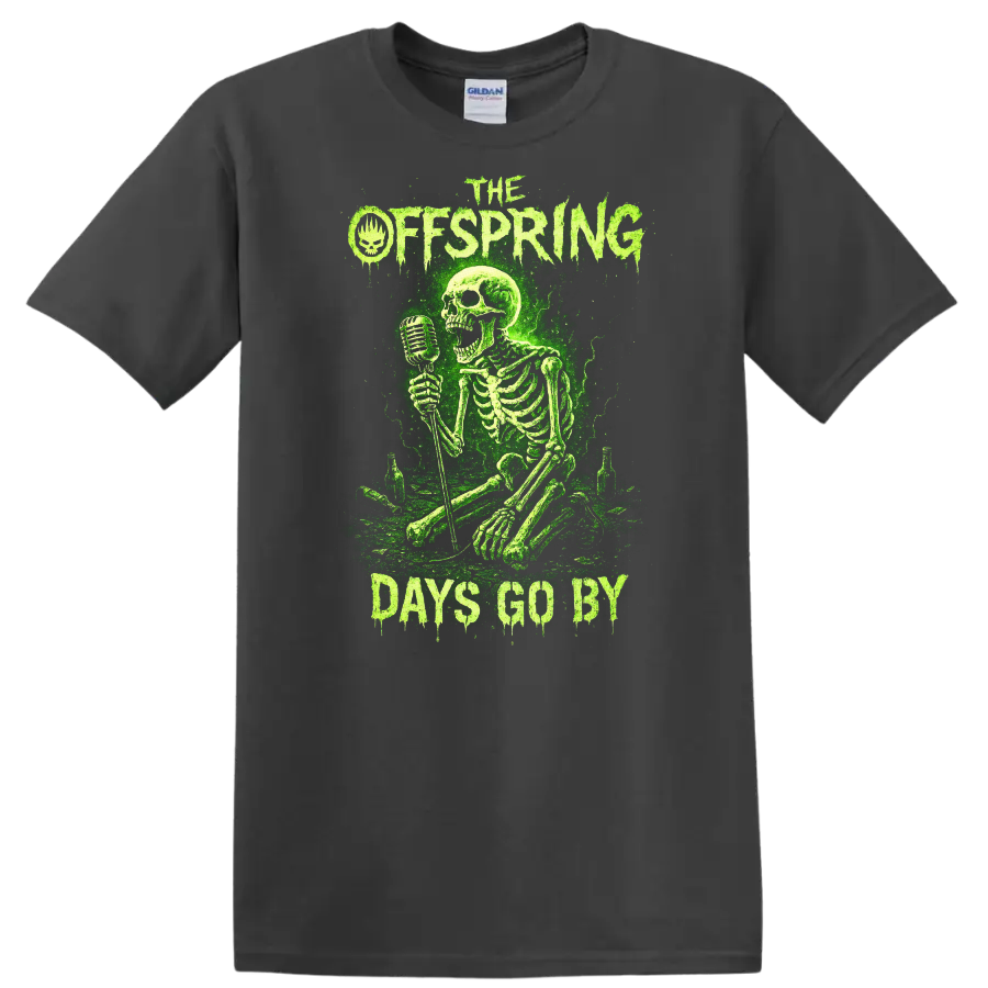 The Offspring Days Go By Green Skeleton Retro Rock T Shirt - Charcoal
