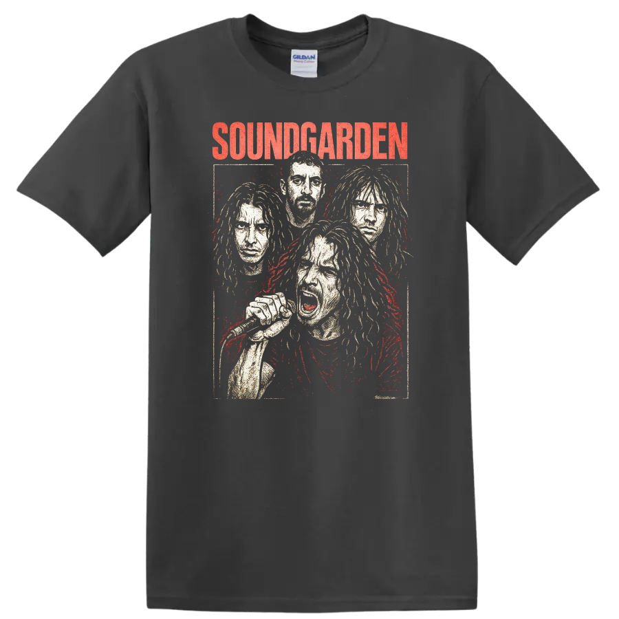 Soundgarden Retro Heavy Metal Album Cover Style T Shirt - Charcoal