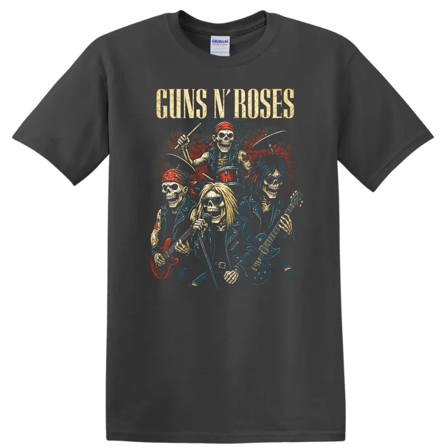 Guns N' Roses Retro Heavy Metal Band Album Cover Style T Shirt - Charcoal