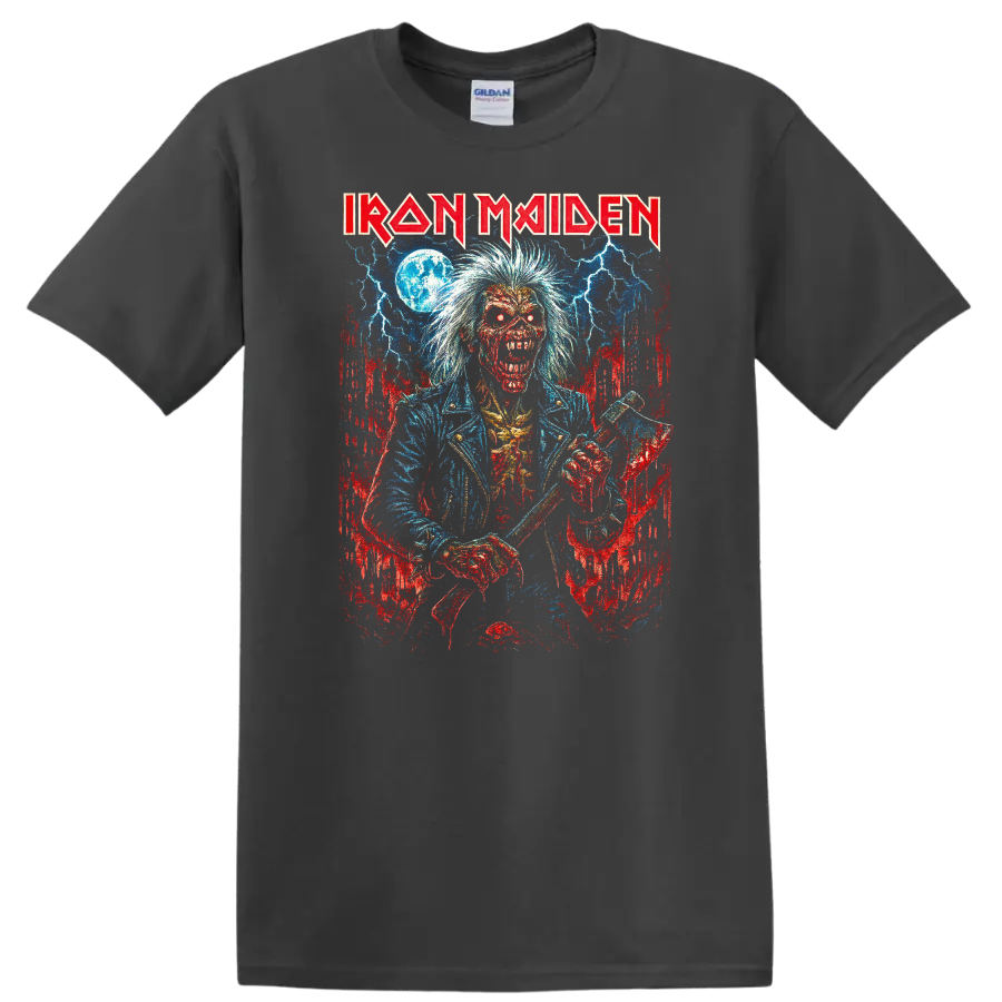 Iron Maiden Retro Heavy Metal Album Art Distressed T Shirt - Charcoal