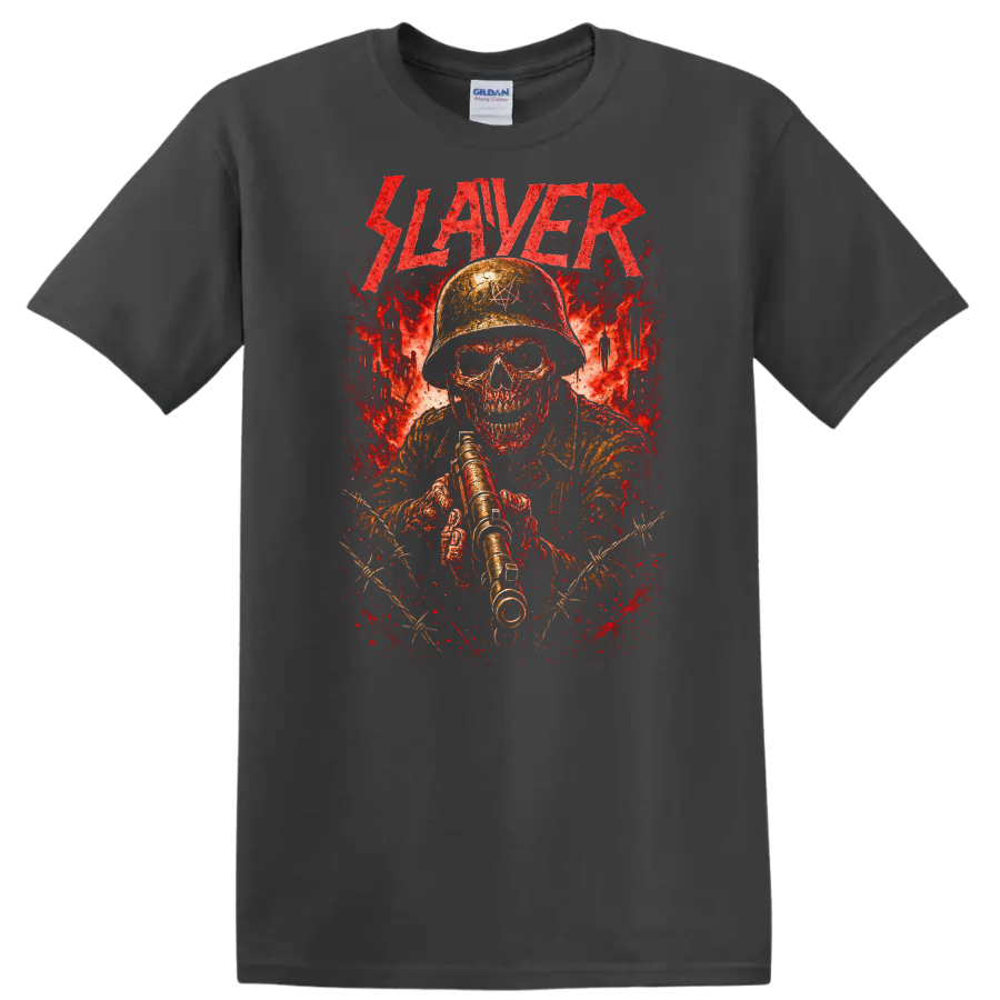 Retro Slayer Heavy Metal Skull Soldier T Shirt Album Cover Style - Charcoal