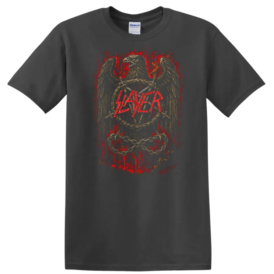 SLAYER Retro Heavy Metal Band Album Cover Style T Shirt - Charcoal