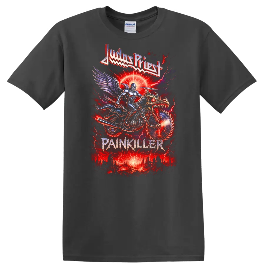 Judas Priest Painkiller Retro Heavy Metal Album Cover T Shirt - Charcoal
