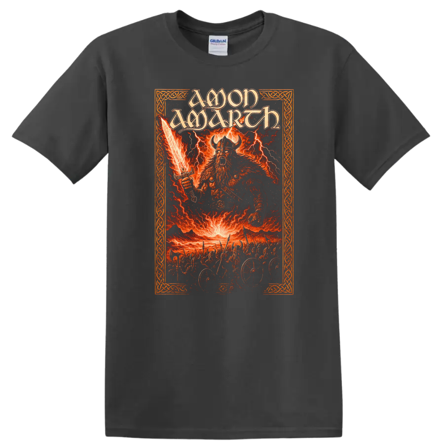 Amon Amarth Viking Heavy Metal Album Art T Shirt on a Charcoal T Shirt