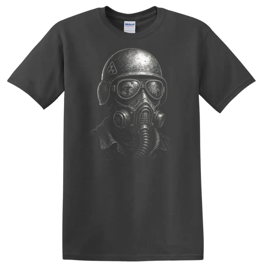 Retro Heavy Metal Gas Mask Skull T Shirt Vintage Rock Album Cover Style - Charcoal