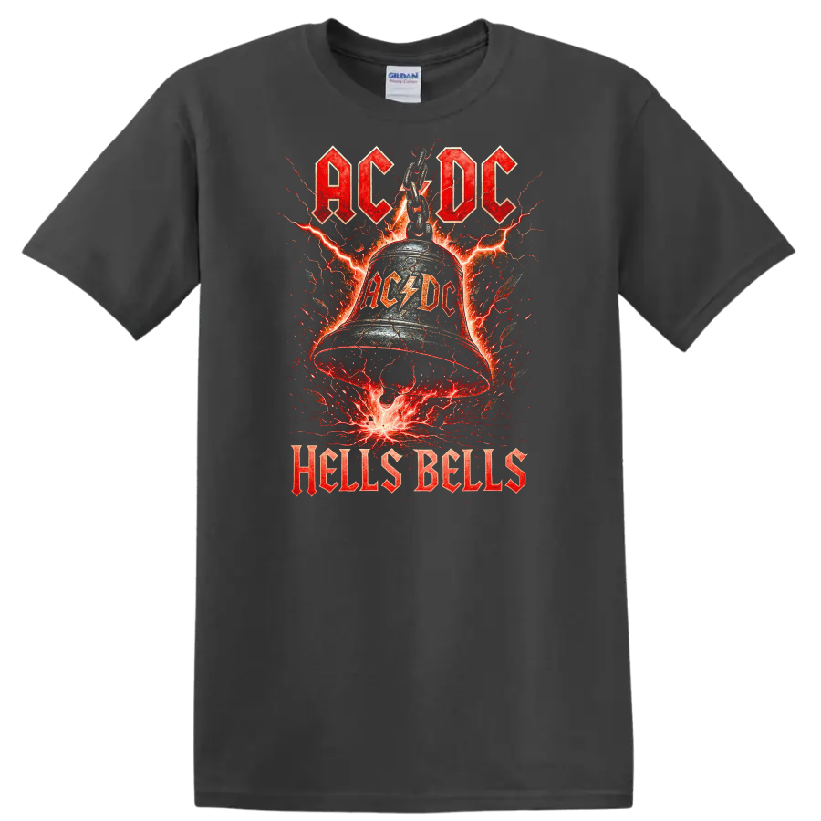 AC/DC Hells Bells Retro Heavy Metal Lightning T Shirt - Charcoal