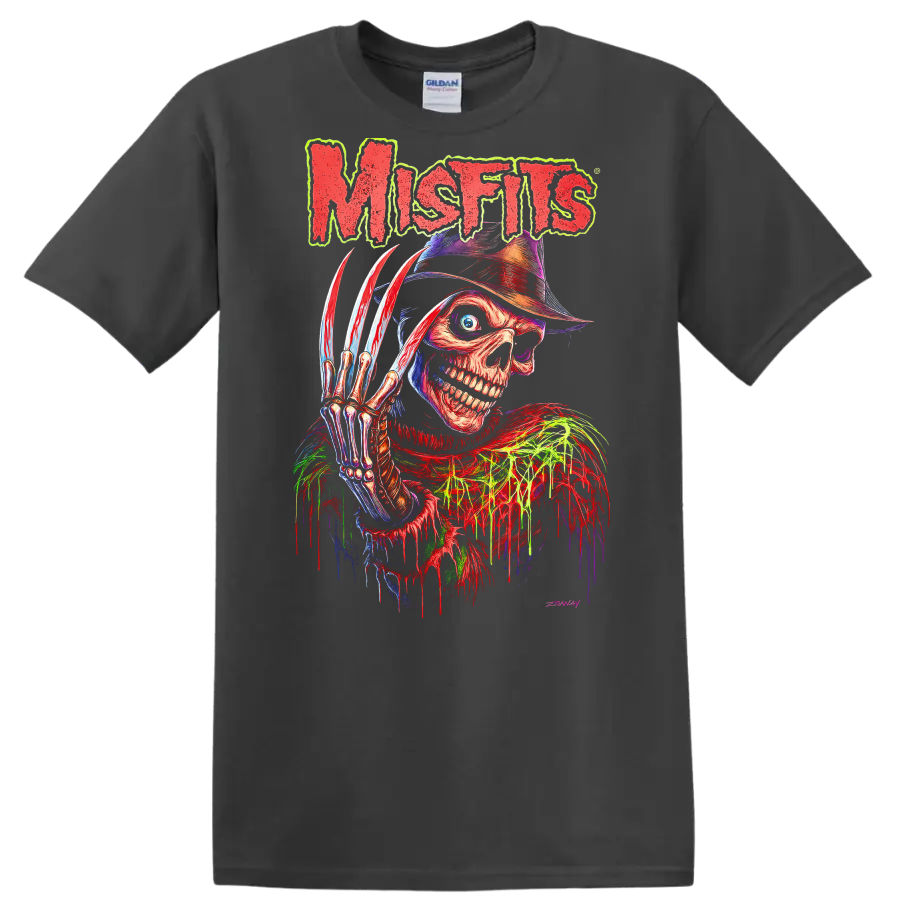 Mistfits Retro Horror Skull T Shirt Heavy Metal Album Cover Style - Charcoal