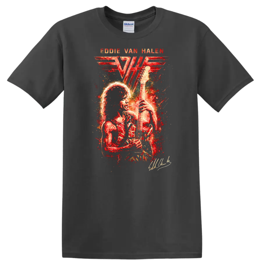 Eddie Van Halen Retro Rock Heavy Metal Album Art T Shirt - Charcoal