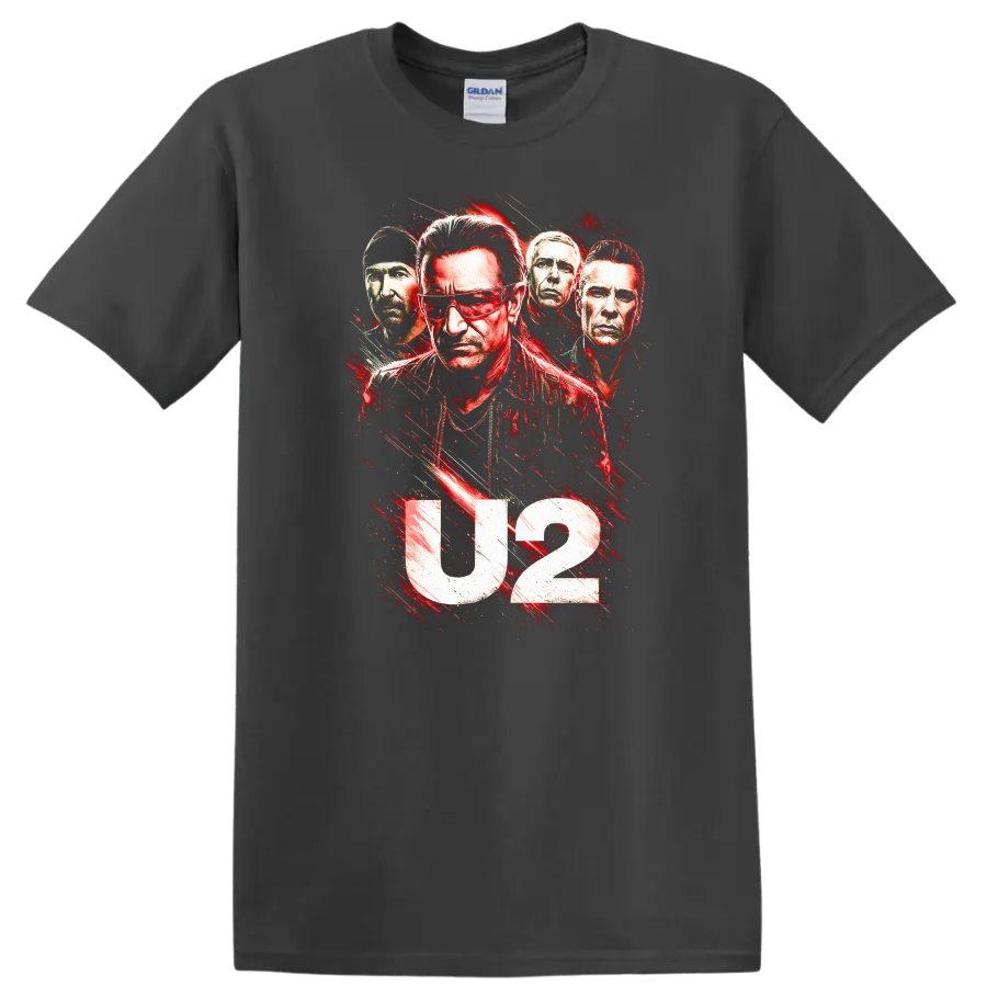 U2 Retro Rock Heavy Metal Album Cover Style T Shirt on a Charcoal T Shirt