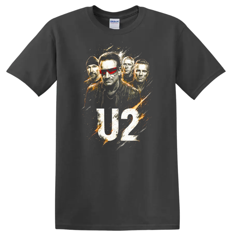U2 Retro Rock Heavy Metal Album Cover Legend Style T Shirt - Charcoal