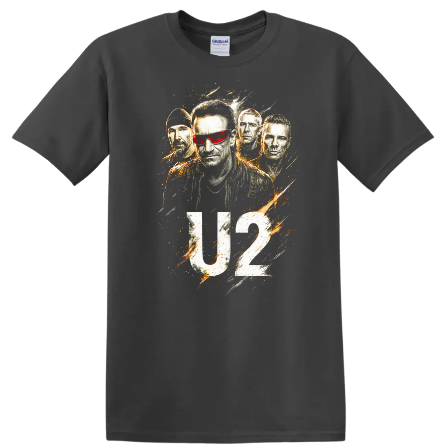 U2 Retro Rock Heavy Metal Album Cover Legend Style T Shirt on a Charcoal T Shirt
