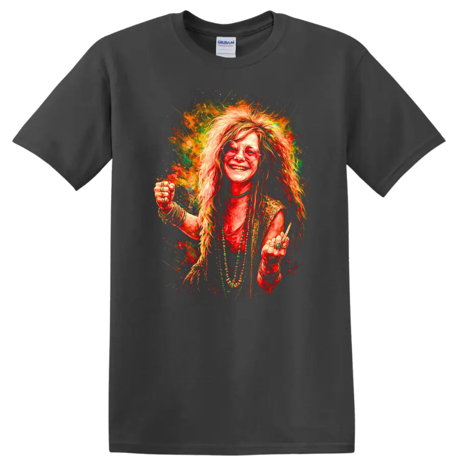 Retro Rock Legend Portrait T Shirt Heavy Metal Psychedelic Album Art - Charcoal