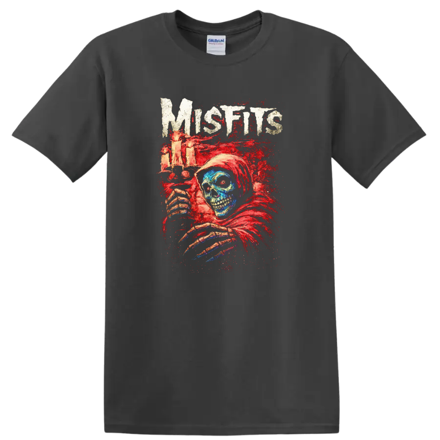 Misfits Horror Skull Heavy Metal Album Style T Shirt - Charcoal