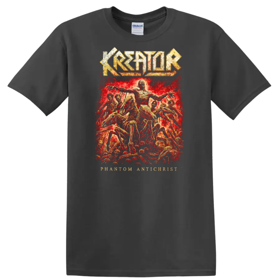Kreator Phantom Antichrist Retro Heavy Metal Album Cover T Shirt - Charcoal
