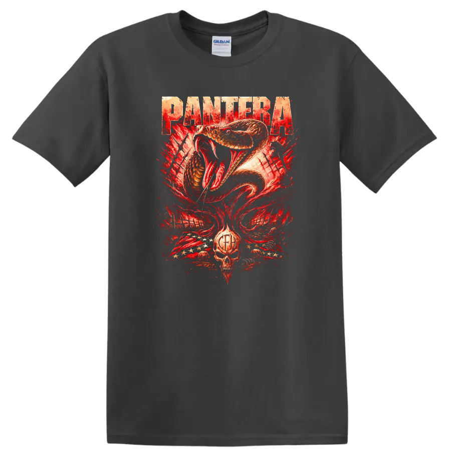 Pantera Retro Heavy Metal Snake Skull T Shirt Album Cover Style - Charcoal