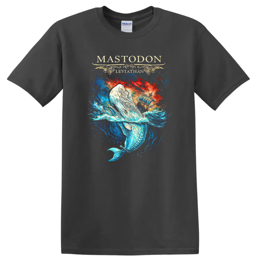 Mastodon Leviathan Retro Heavy Metal Album Art T Shirt - Charcoal