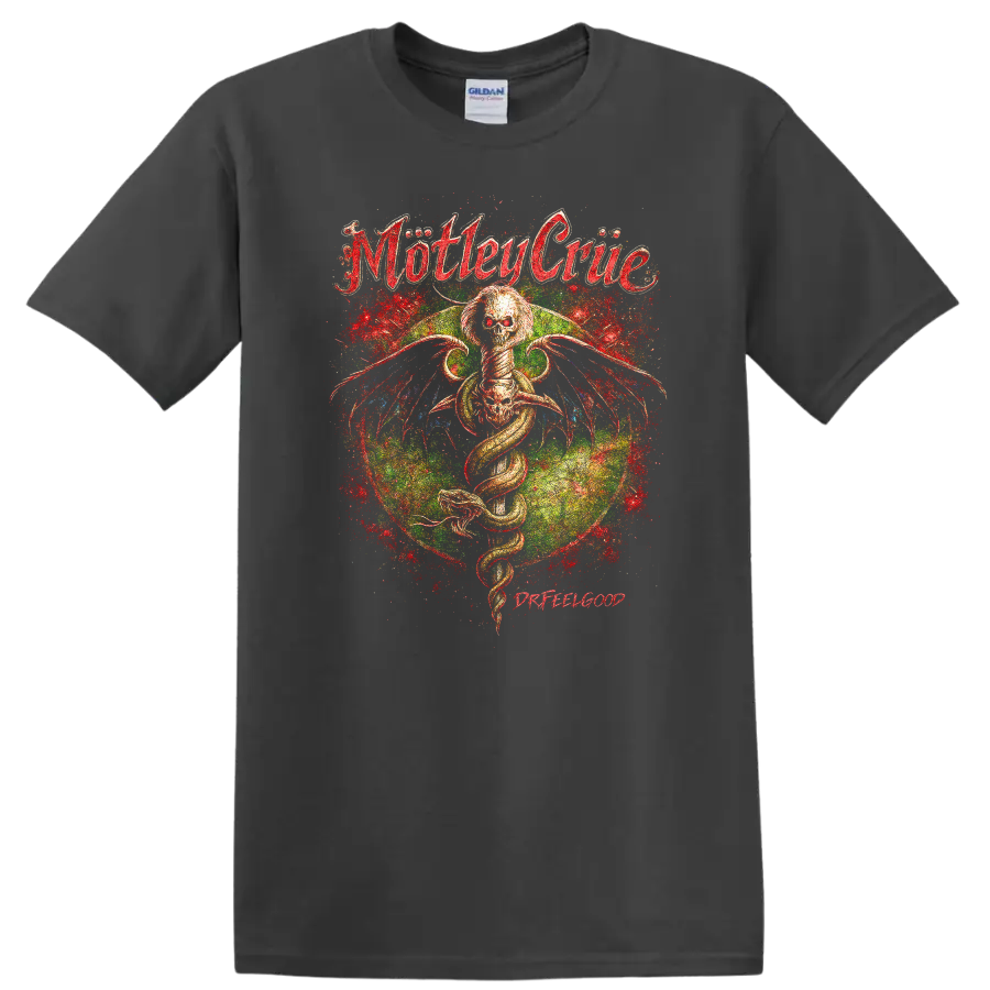 Motley Crue Retro Heavy Metal Album Cover Legend Style T Shirt - Charcoal