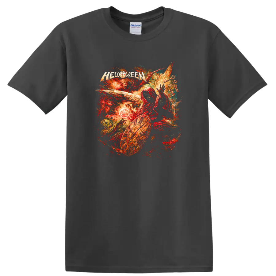 Retro Heavy Metal Helloween Album Cover Legend T Shirt for Rock Fans - Charcoal