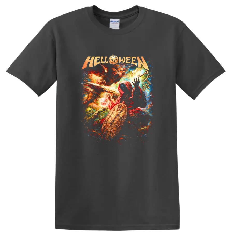 Halloween Heavy Metal Retro Rock Album Cover Style T Shirt - Charcoal