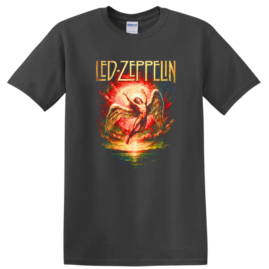 Led Zeppelin Retro Heavy Metal Album Cover Legend Style T Shirt - Charcoal