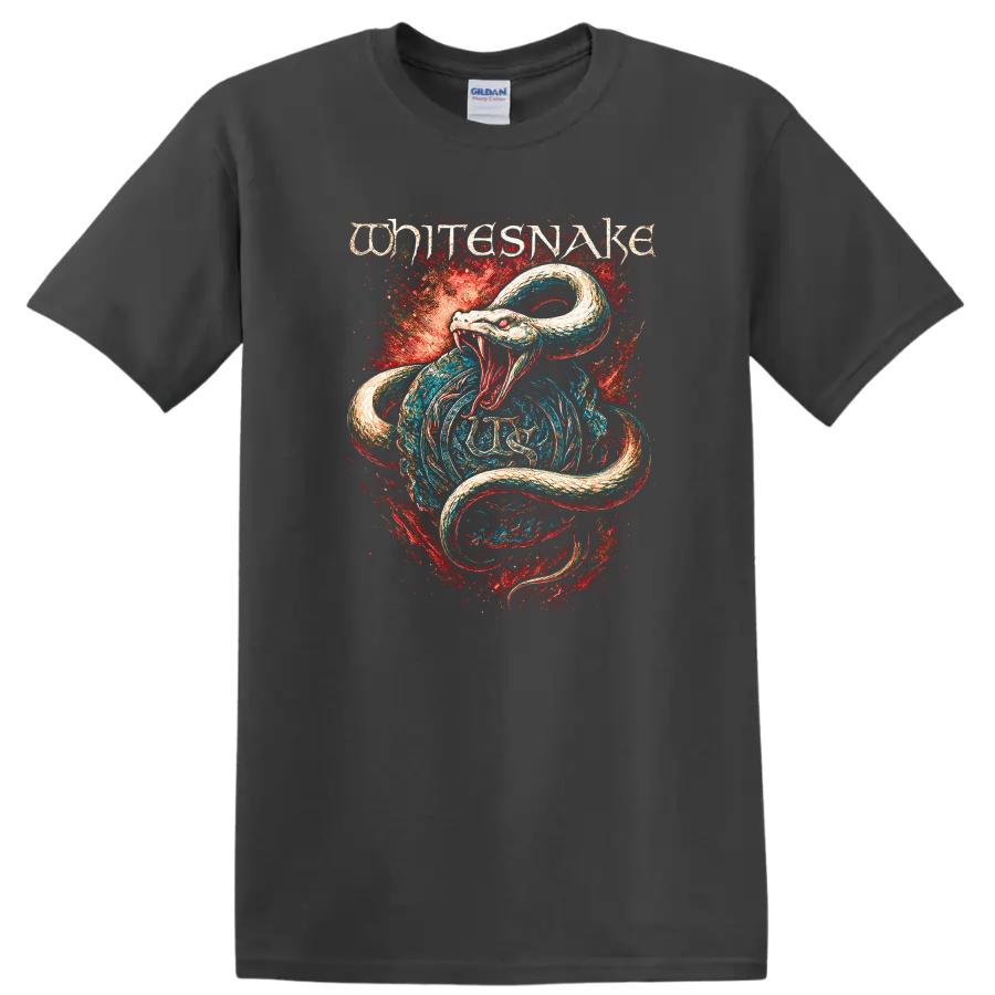 White Snake Retro Heavy Metal Album Cover Style T Shirt - Charcoal