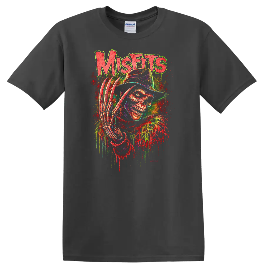 Misfits Retro Heavy Metal Skull T Shirt Neon Album Cover Legend - Charcoal
