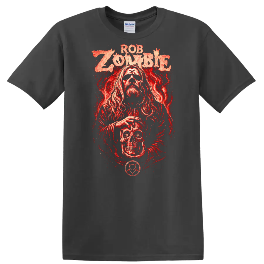Rob Zombie Heavy Metal Album Art Style Red Graphic T Shirt - Charcoal