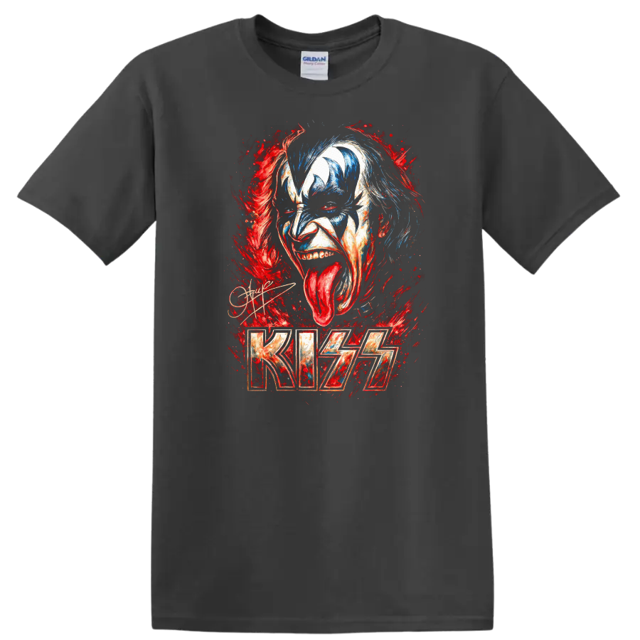 KISS Retro Rock Heavy Metal Face Paint Album Style T Shirt - Charcoal