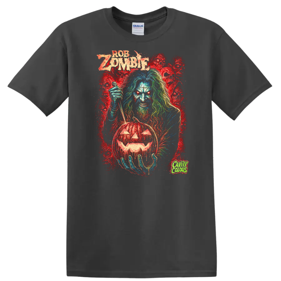 Retro Zombie Rock Legend Album Cover T Shirt Heavy Metal Horror Graphic - Charcoal