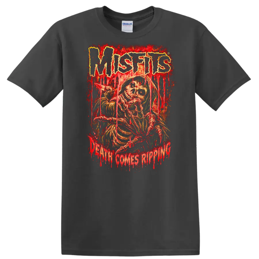 Misfits Horror Skull Heavy Metal Retro Rock T Shirt - Charcoal