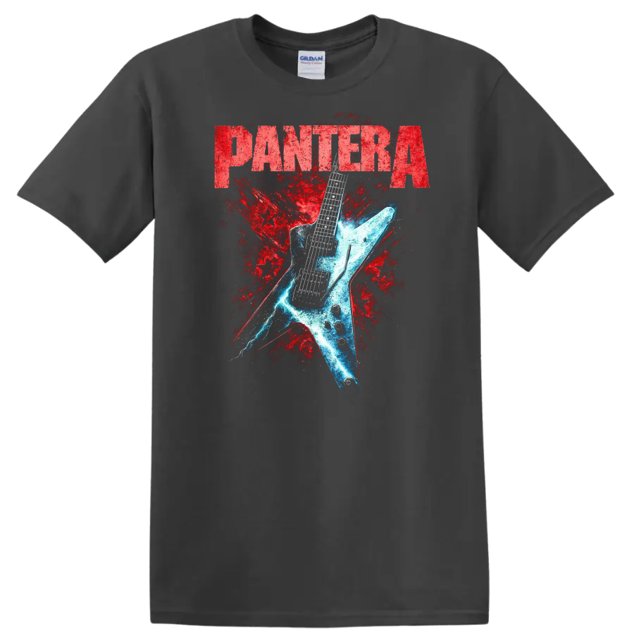 Pantera Retro Heavy Metal Guitar Splash T Shirt - Charcoal