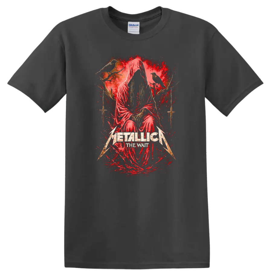 Metallica The Wait Retro Heavy Metal Album Art T Shirt - Charcoal