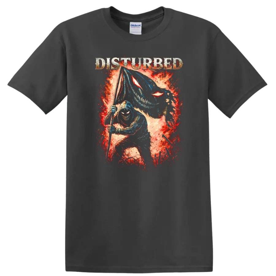Disturbed Heavy Metal Album Cover Legend Style T Shirt - Charcoal
