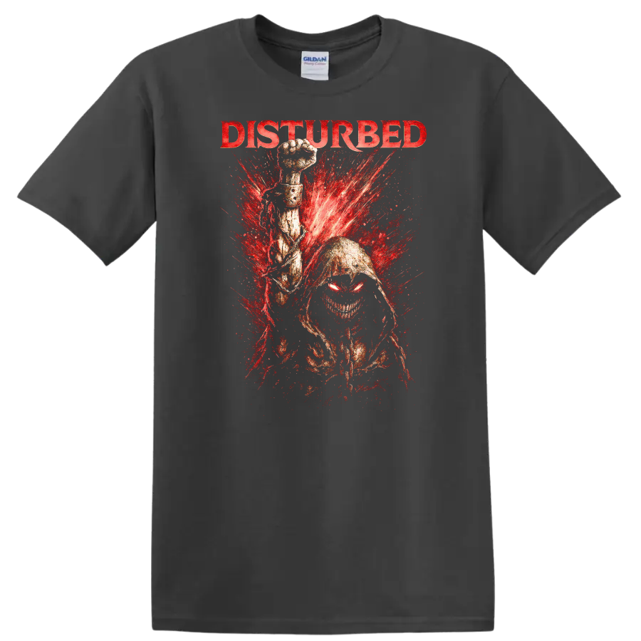 Disturbed Heavy Metal Band Style Graphic T Shirt Retro Rock Legend - Charcoal