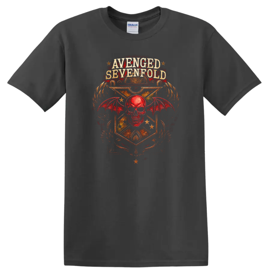 Avenged Sevenfold Retro Heavy Metal Skull Wings T Shirt - Charcoal