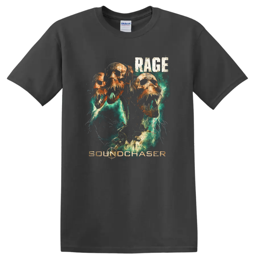 Rage Soundchaser Retro Heavy Metal Skull T Shirt Album Cover Style - Charcoal