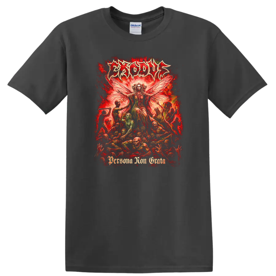Erosus Retro Heavy Metal Album Cover Style T Shirt Red Gothic Art - Charcoal