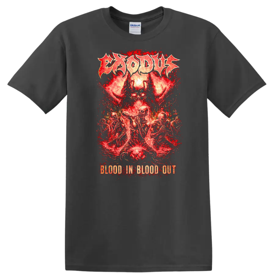 Blood In Blood Out Retro Heavy Metal Skull T Shirt - Charcoal