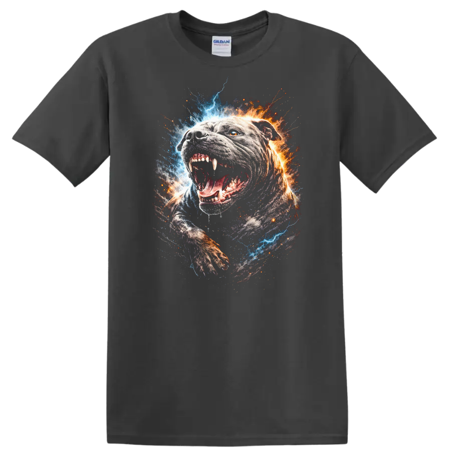 Electric Pit Bull Lightning Burst Graphic T Shirt for Dog Lovers - Charcoal