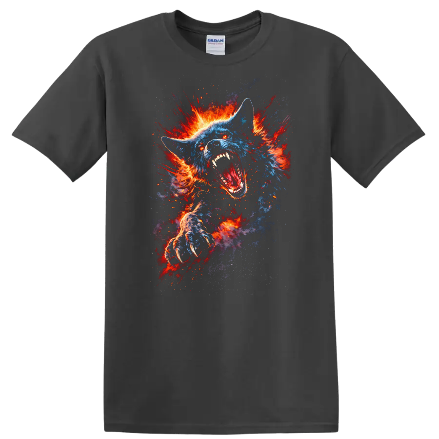 Exploding Blue Wolf Fireburst Graphic T Shirt for Animal Lovers - Charcoal