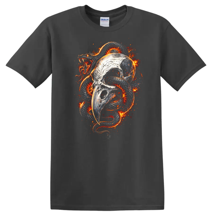 Fiery Dragon Serpent Skull T Shirt Bold Animal Art Tee - Charcoal