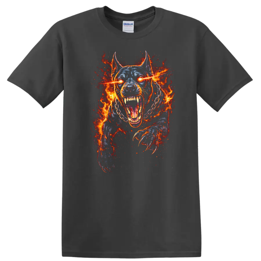 Fiery Pit Bull Dog T Shirt Aggressive Flaming Animal Graphic - Charcoal