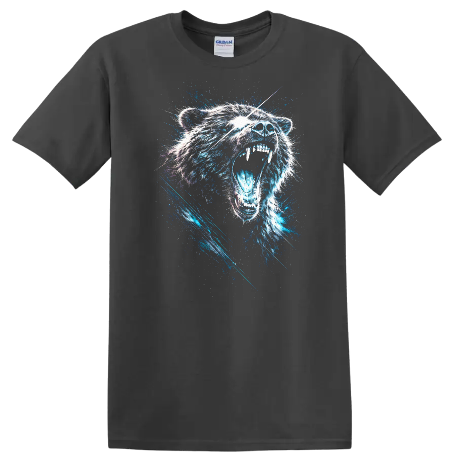 Blue Bear Roaring Animal Graphic T Shirt for Wildlife Lovers - Charcoal