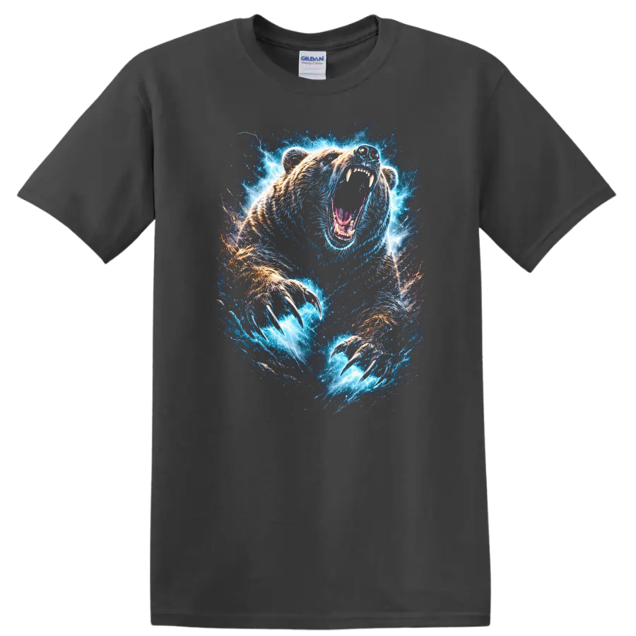Electric Roaring Bear Claw Storm Animal Graphic T Shirt - Charcoal