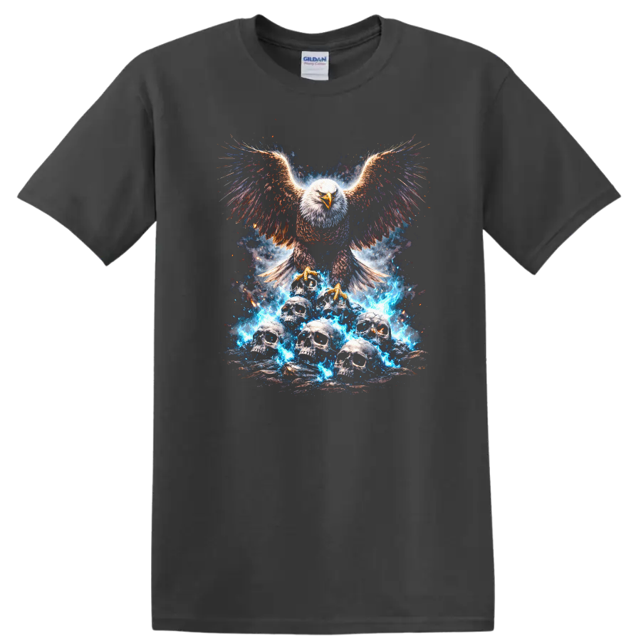 Majestic Eagle and Skulls Firestorm Graphic T Shirt - Charcoal