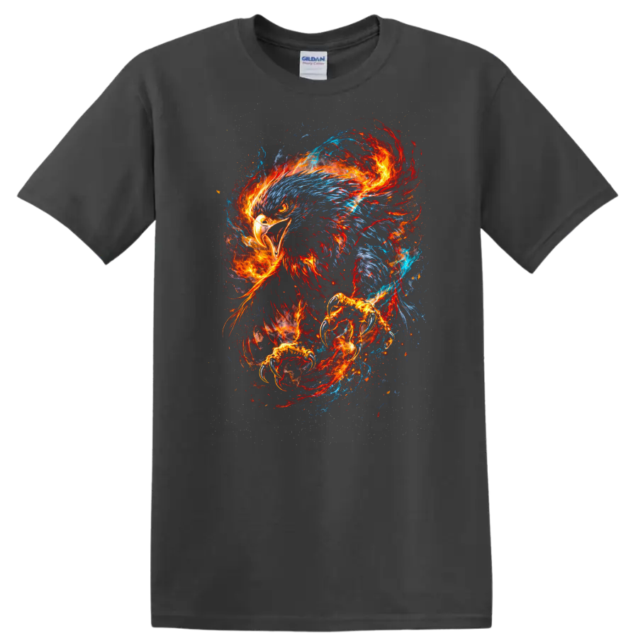 Fiery Eagle Spirit Animal Abstract Art T Shirt for Bold Nature Lovers - Charcoal
