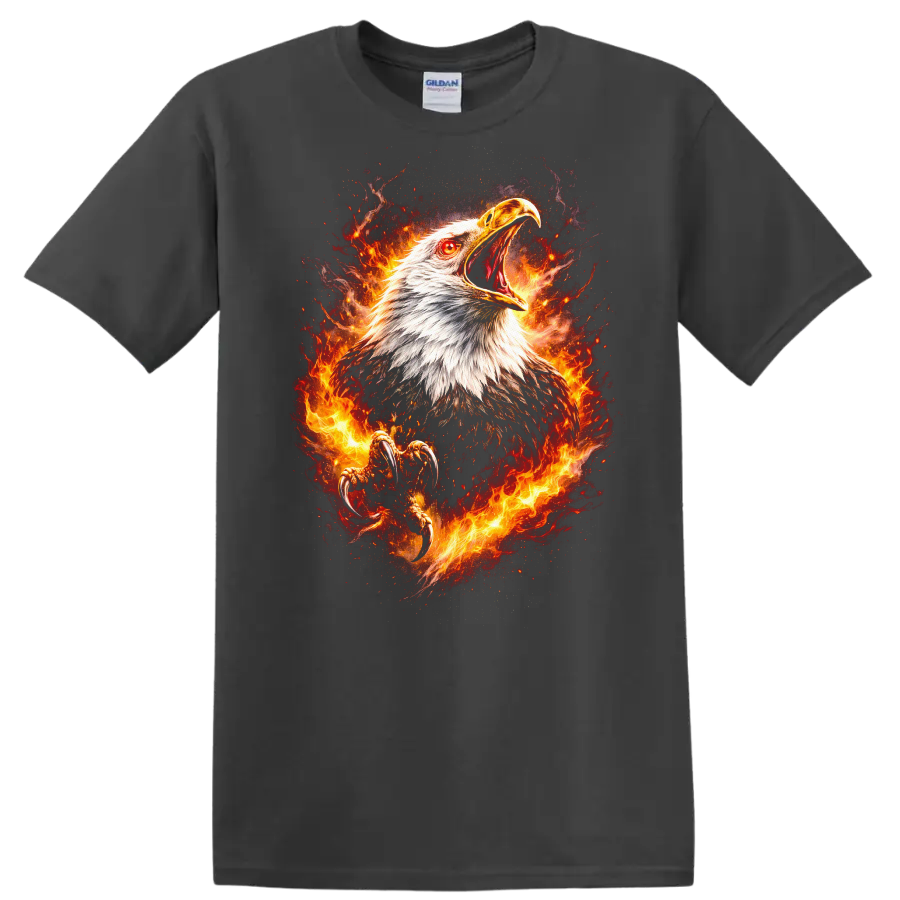 Majestic Flaming Eagle Animals Graphic T Shirt for Bold Patriotic Style - Charcoal