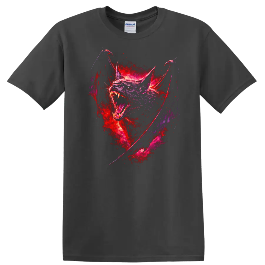 Fierce Neon Bat Animal Art Graphic T Shirt for Gothic Wildlife Fans - Charcoal